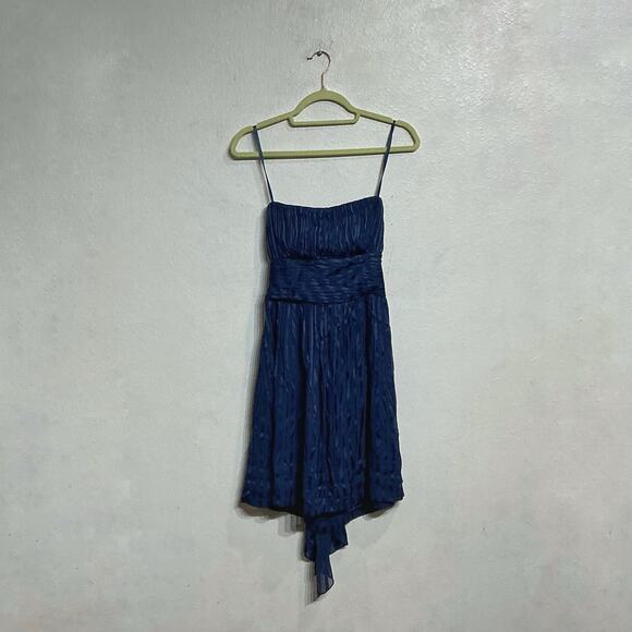 BCBGMaxazria Navy Silk Strapless Cocktail Midi Dress Sz 4 - Picture 2 of 11